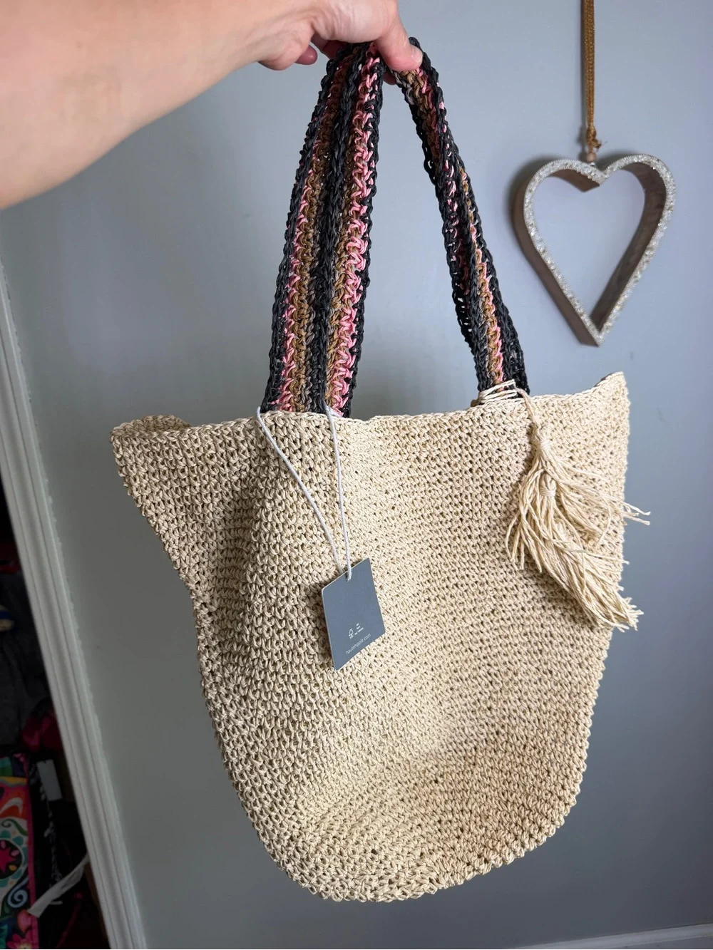 Haute Hippie Style Straw Knit Tote Bag Tassel Boho Beach Summer Shoulder Bag